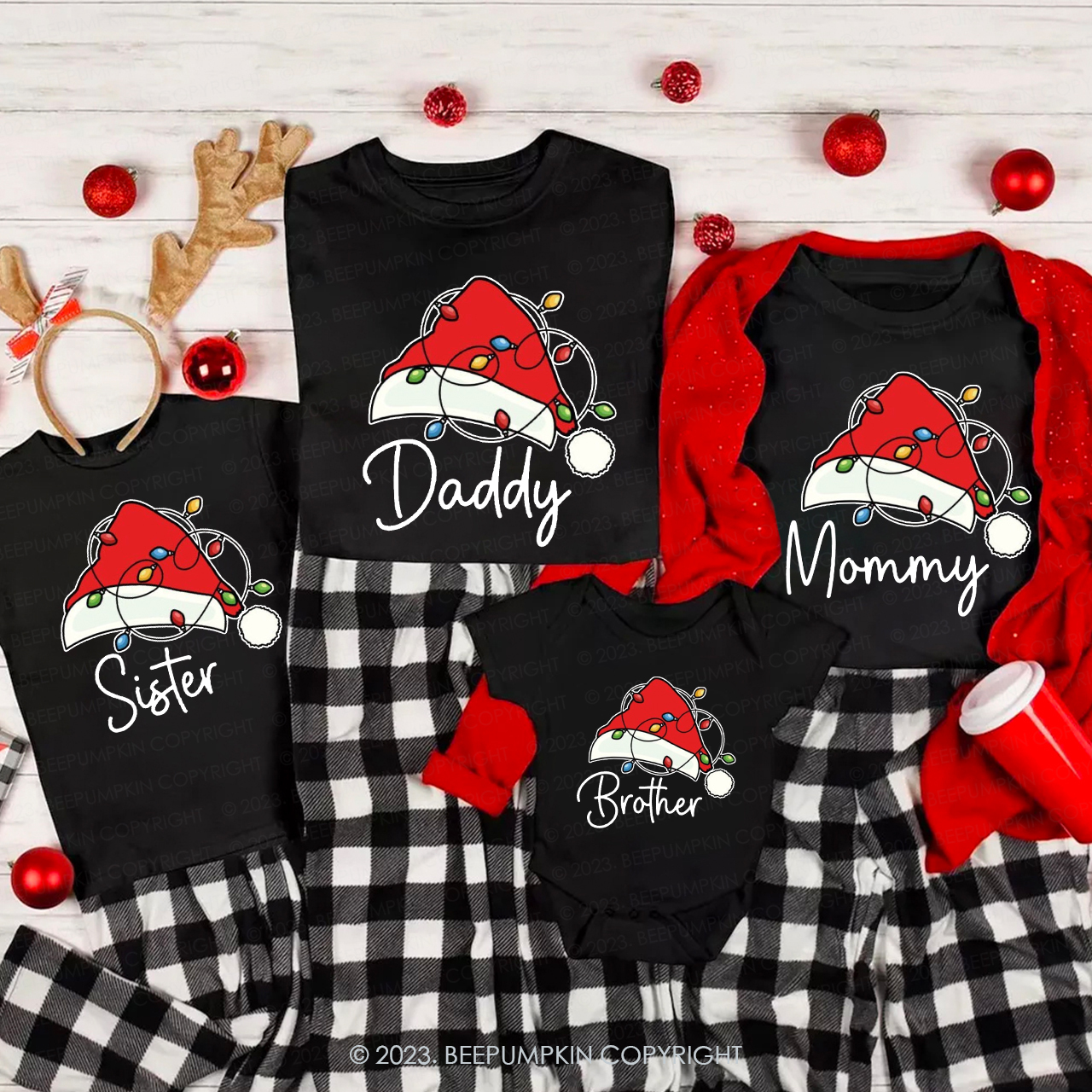 Red Santa Hat Christmas Family Matching Tees Beepumpkin