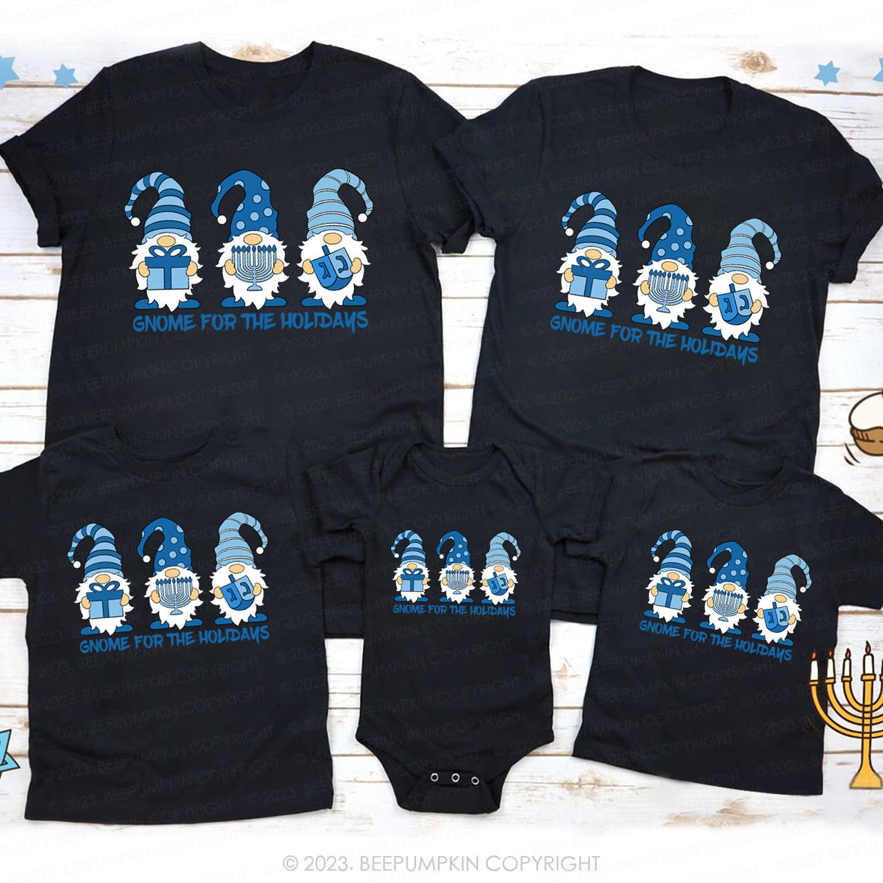 Threes Gnomes For The Holidays For Hanukkah Family T-Shirts Beepumpkin 