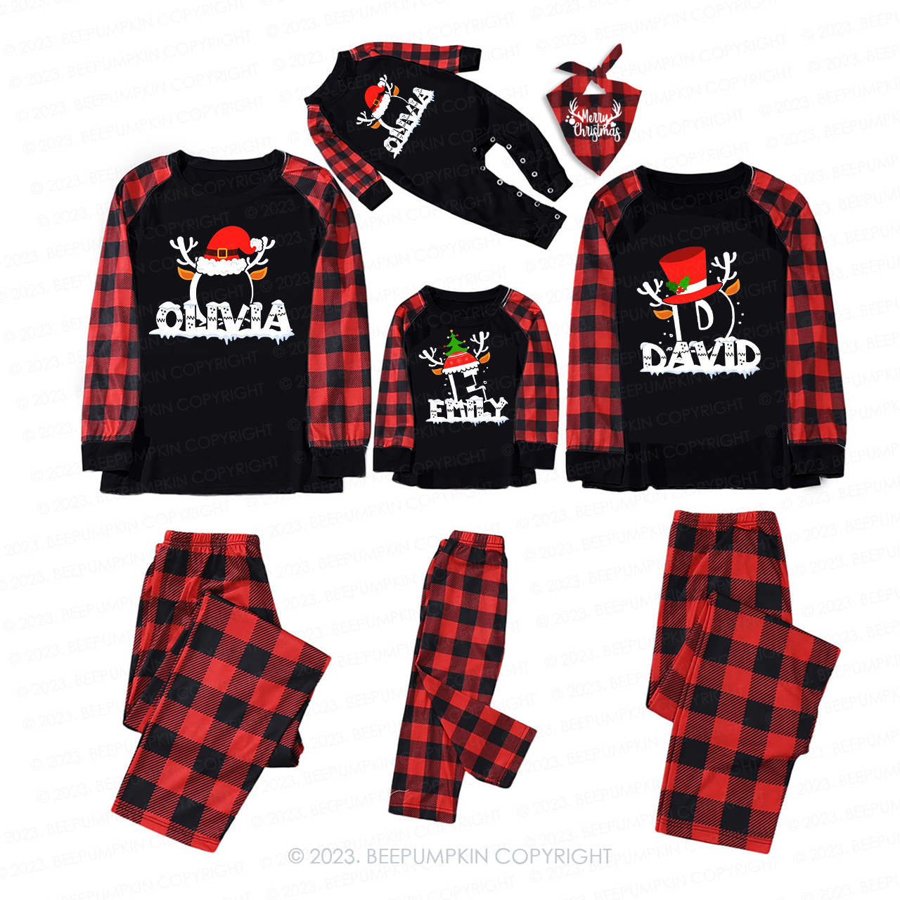 Personalized Various Christmas Hats Family Matching Pajamas Beepumpkin