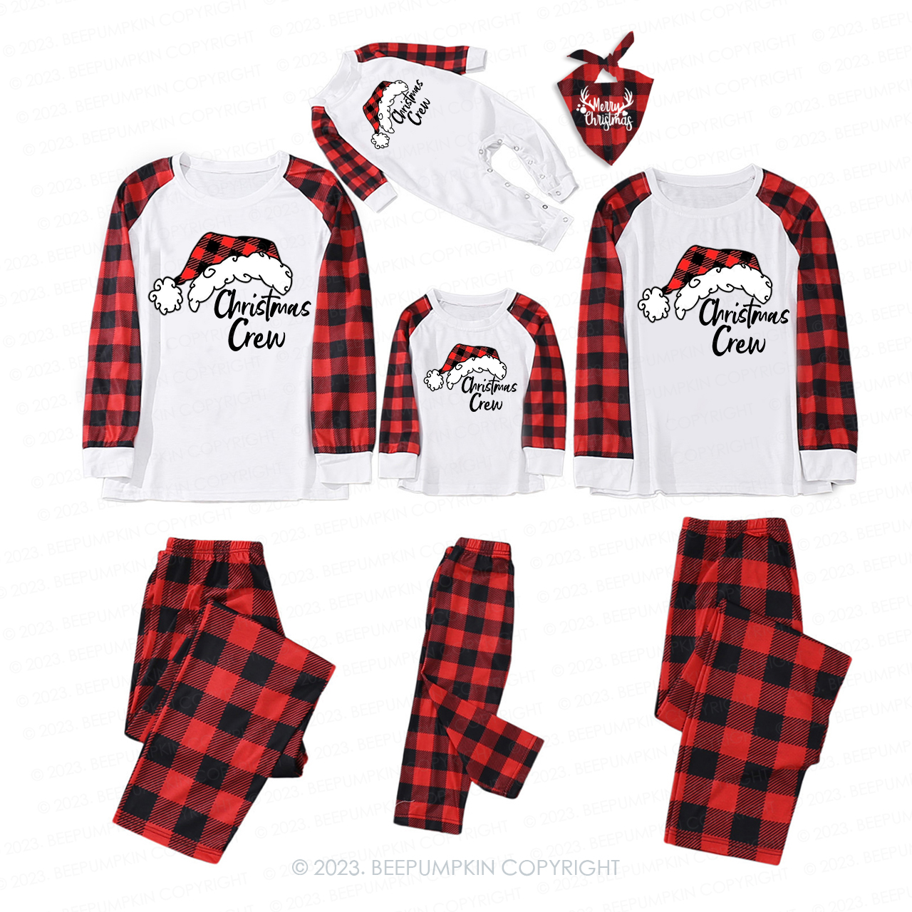 Christmas Crew Red Plaid Christmas Hat Family Matching Pajamas