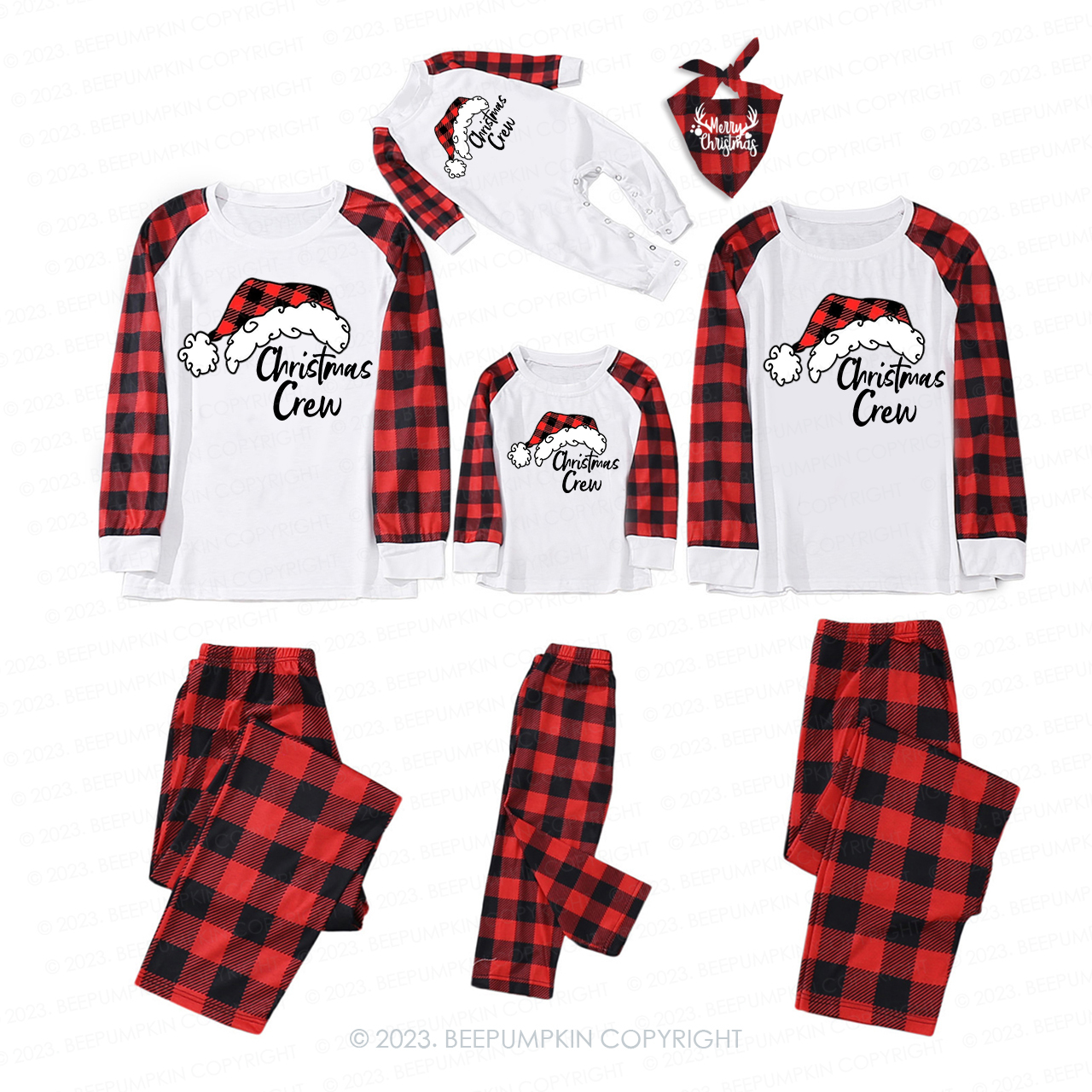 Christmas Crew Red Plaid Christmas Hat Family Matching Pajamas