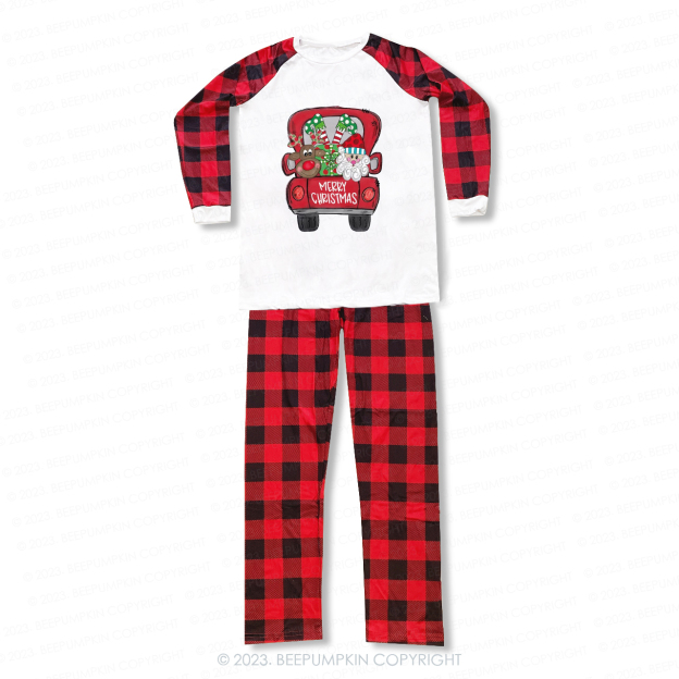 Santa Claus and Elk in Christmas Truck Matching Pajamas