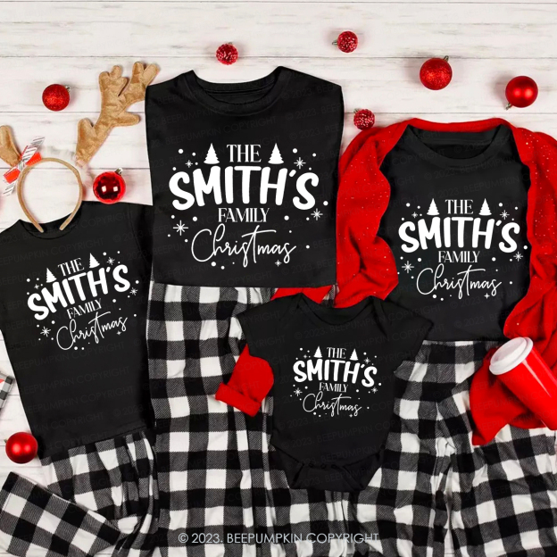 Personalized Custom Family Name Christmas Matching Shirts