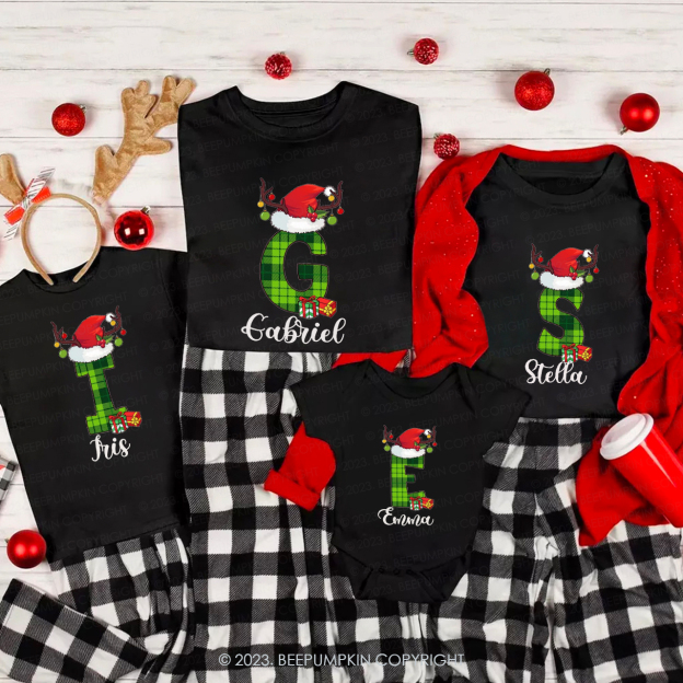Mysterious Green Monogrammed Family Christmas Matching Shirts