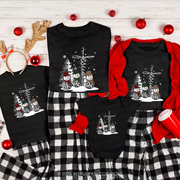 Faith Hope Love Jesus Leopard Print Snowman Matching Shirts