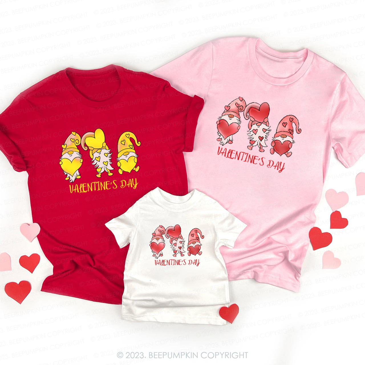 Happy Valentine Three Little Christmas Gnomes Family Matching Shirts