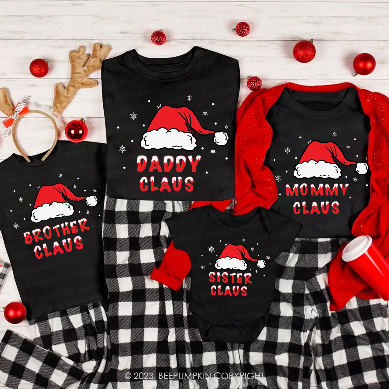 Personalized Claus Christmas Holiday Red Santa Hat Matching Shirt
