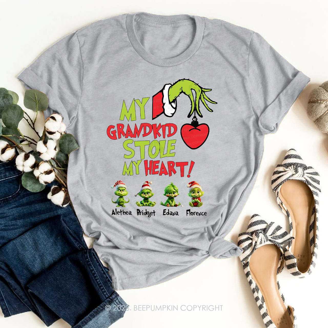 CUSTOM Christmas Mama Heart Kid Name T-Shirts