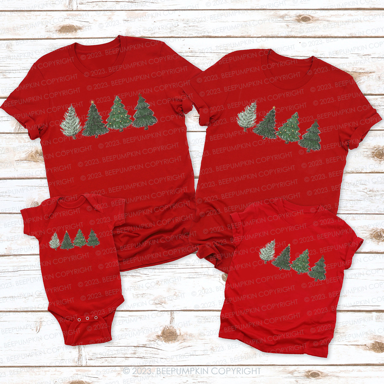 Four Christmas Tree in the Snow Holidays Matching Shirts