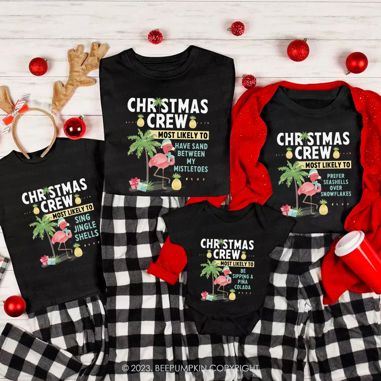 Christmas Crew Most Likely to Flamingos on Vacation in Hawaii Shirts