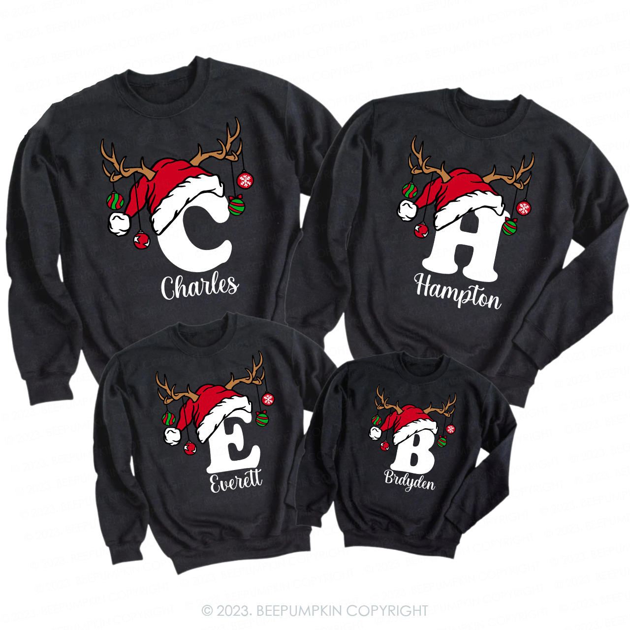 Personalized Christmas Alphabet Family Matching Sweatshirts