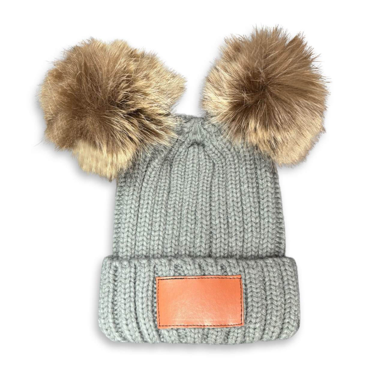 4 Colors Personalized Leather Patch Double PomPom Winter Hat