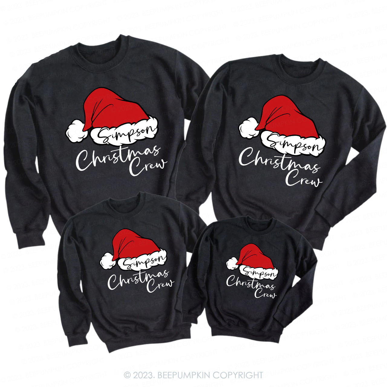 Personalized Santa Hat Crew Matching Family Sweatshirts