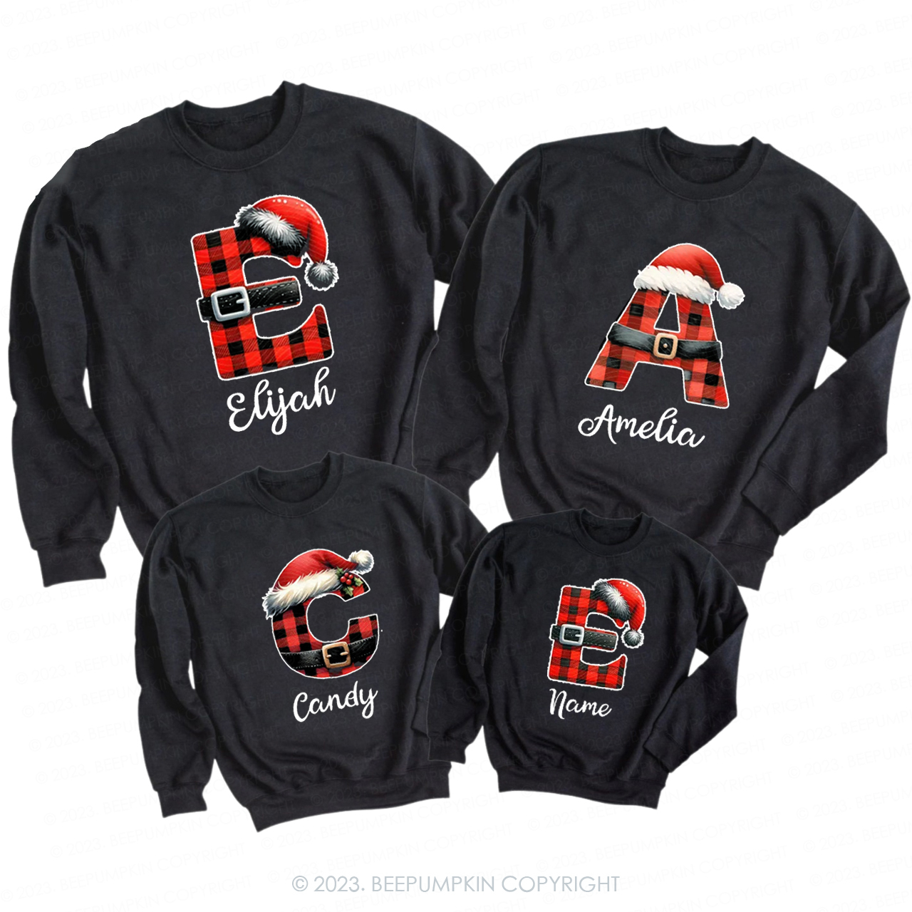 Personalized Reindeer Santa Claus Christmas Plaid Letters Sweatshirts