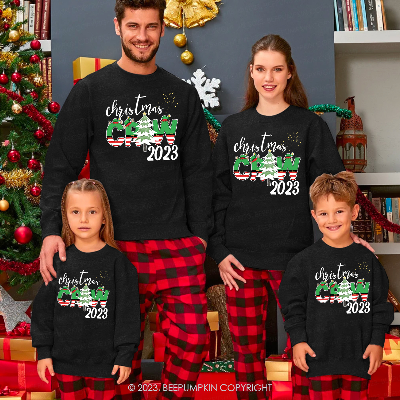 Christmas Elf Doodle 2022 Crew Family Matching Sweatshirts