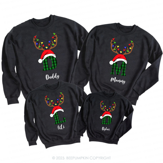 Personalized Antlers Hat Monogrammed Family Christmas Sweatshirts