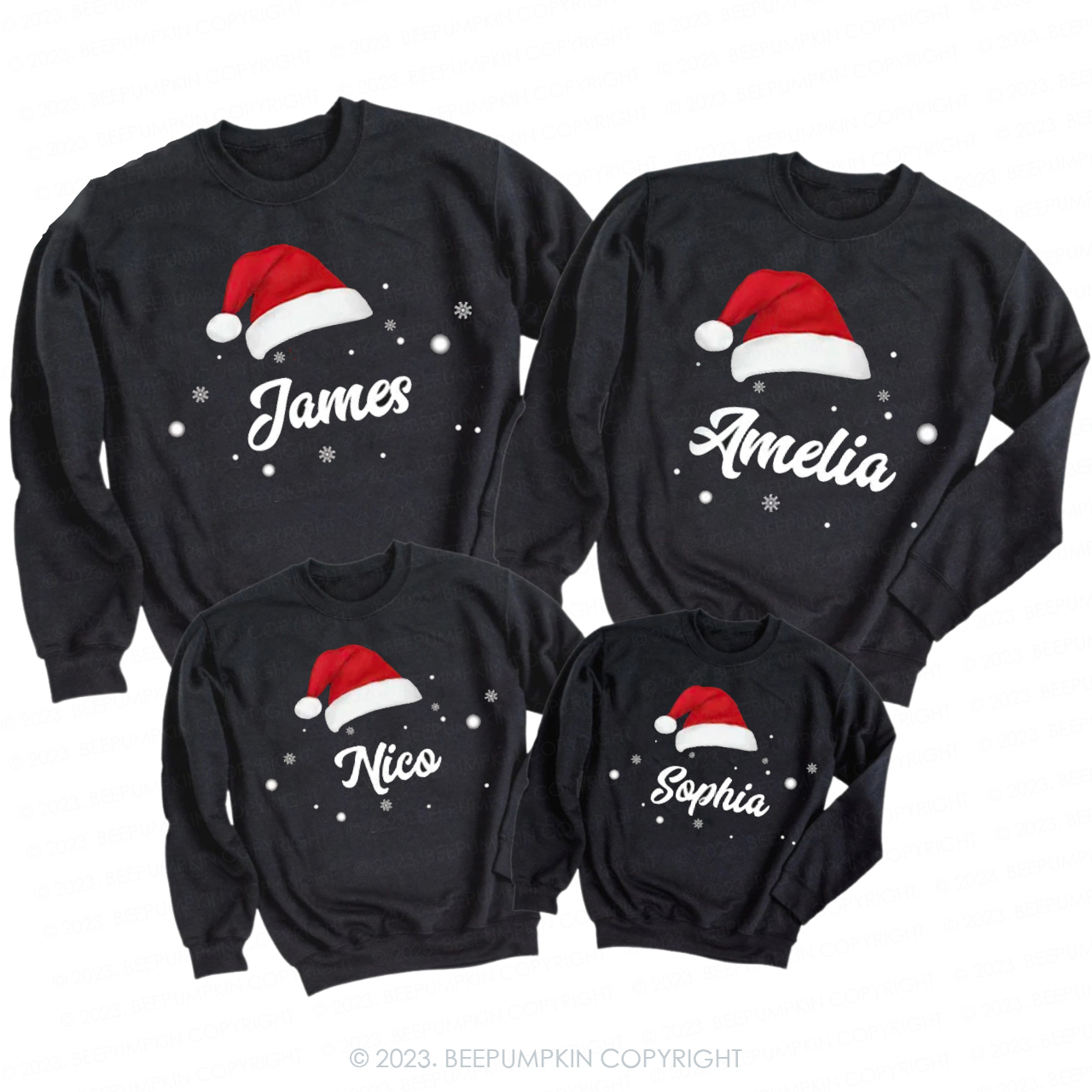 Custom Hat Christmas Family Matching Sweatshirts