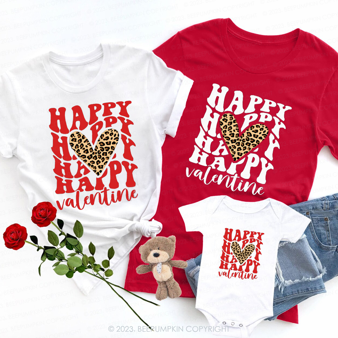 Leopard Happy Valentine Family Matching Shirts