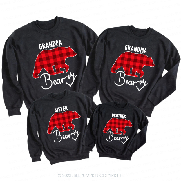 Red Buffalo Plaid Heart Bear Christmas Family Matching Sweatshirt