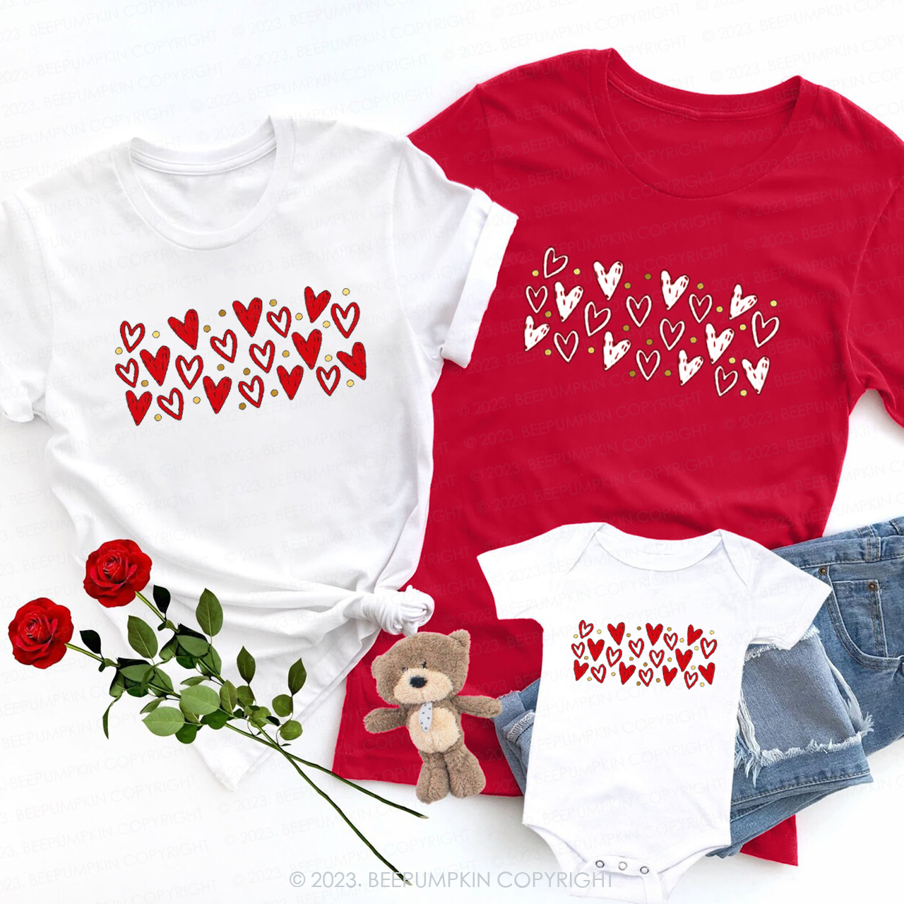 Red Hearts Hot Valentines Matching Shirts