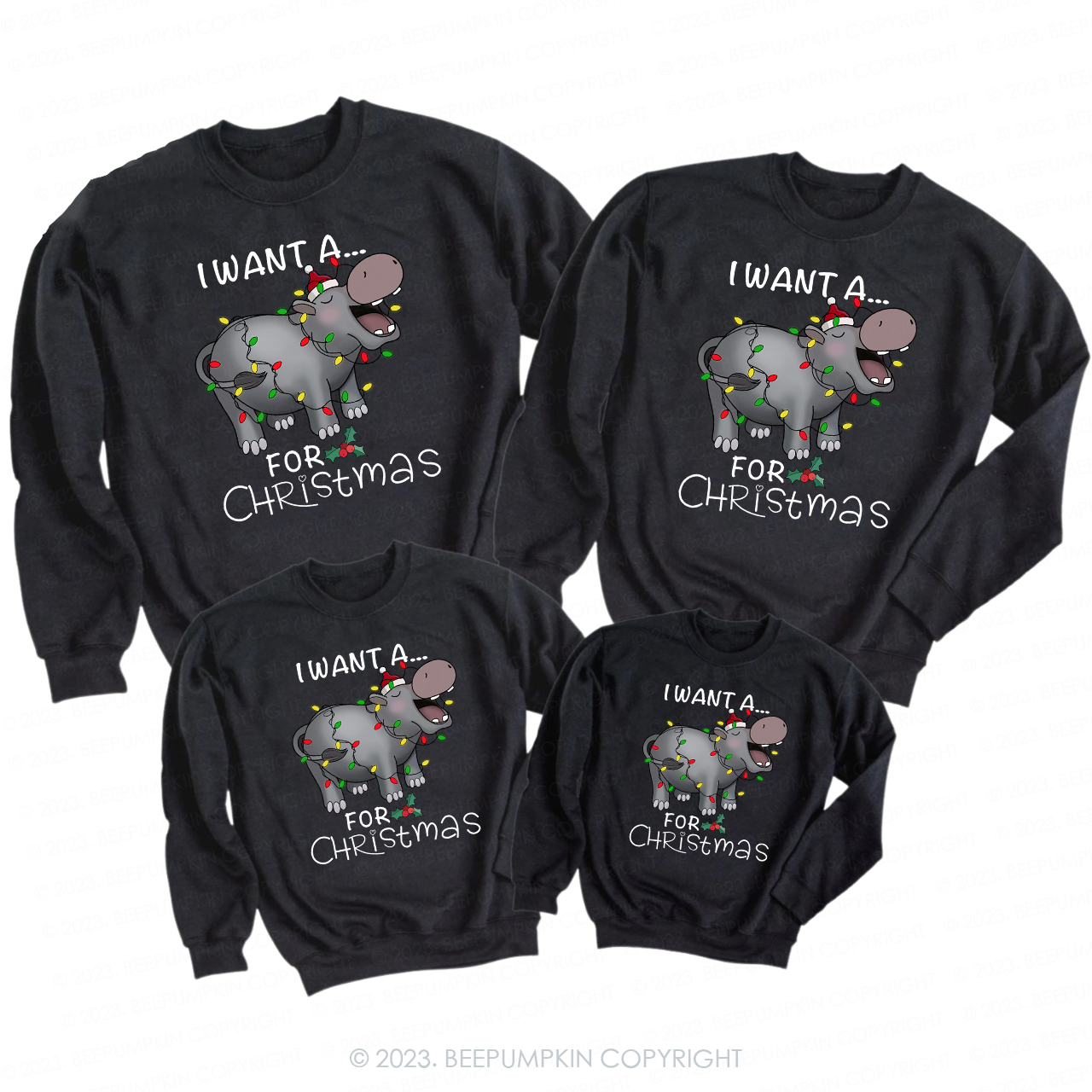 I Want a Rhino for Christmas Matching Family Sweatshirt