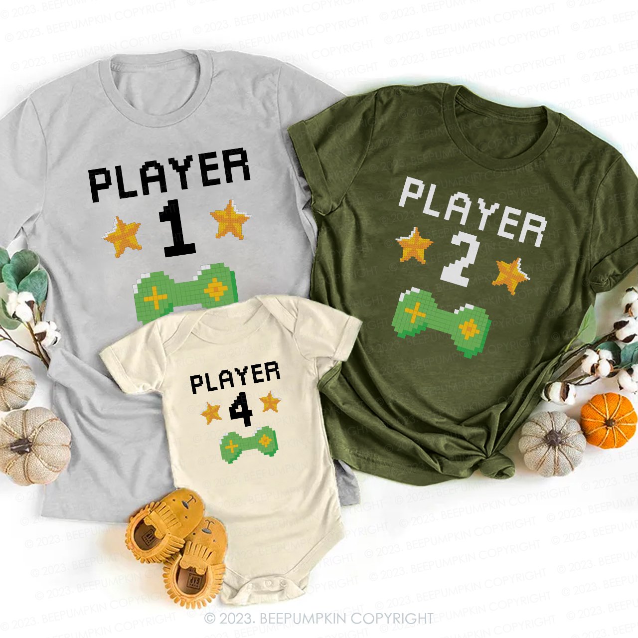 Custom One Player Gamer Number Family Matching Shirts