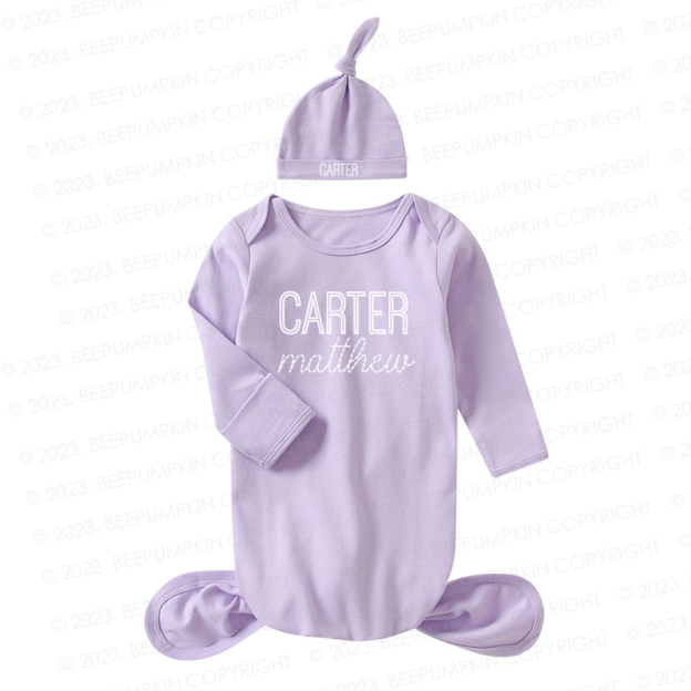 Personalized Gender Neutral Baby Knotted Gown&Hat Coming Home Outfit