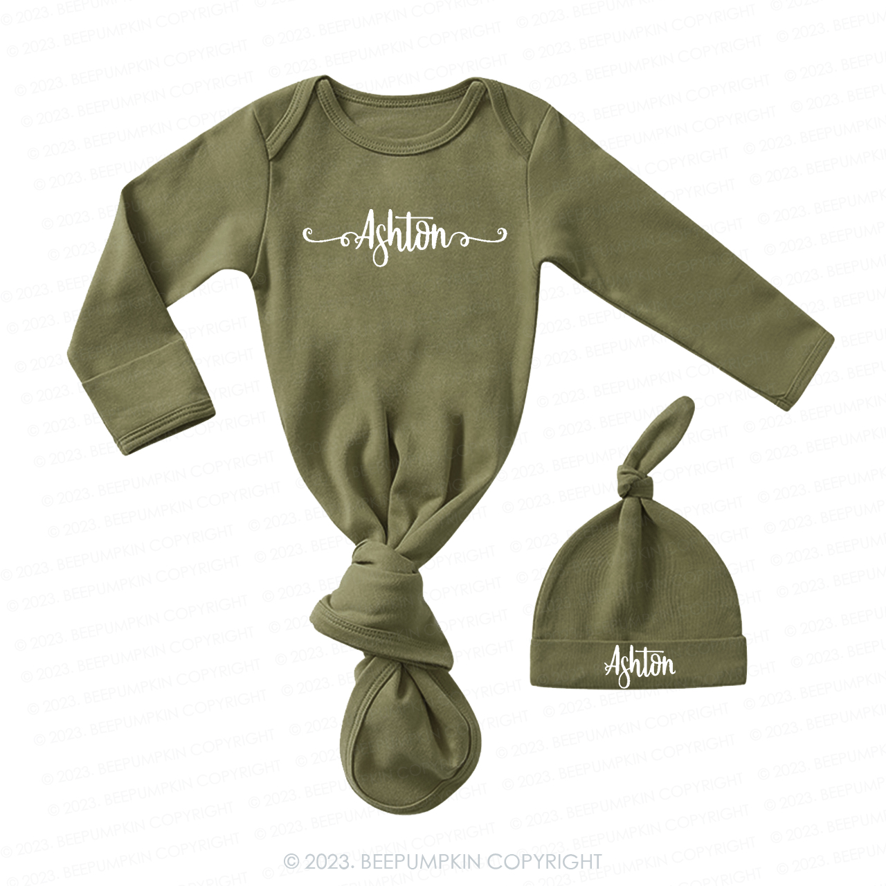  Unisex Knotted Baby Gown With Personalized Knotted Hat