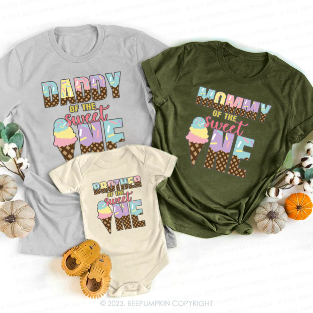 Sweet One Ice Cream Pastel Rainbow Family Matching T-Shirts