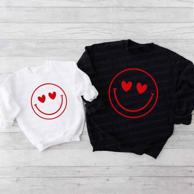 Cute Heart Face Valentine's Day Family Gift Sweatshirts