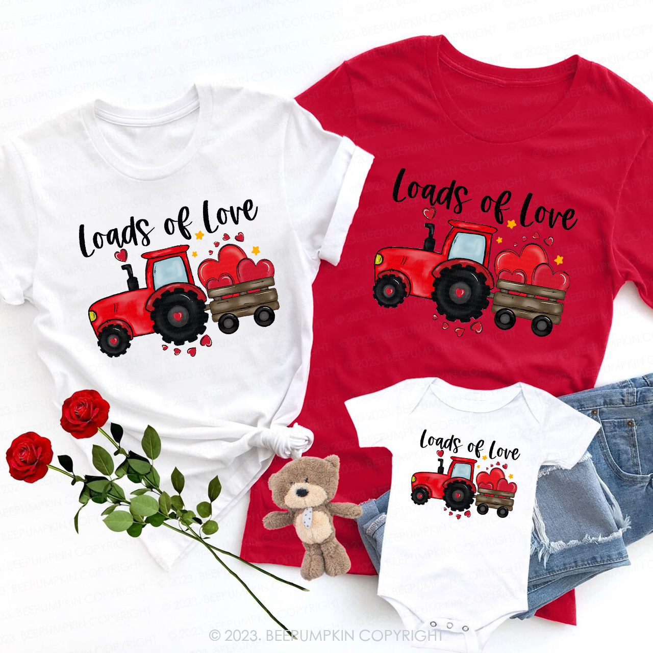 Loads Of Love Tractor Valentines Day Shirts For Family