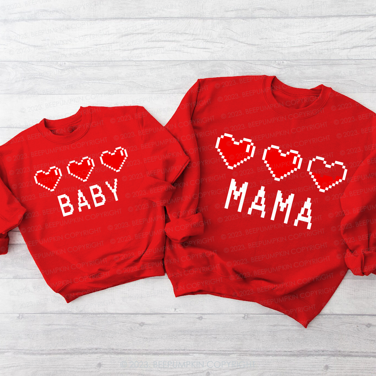 Personalized Pixel Heart Gift Valentine's Sweatshirts For Family