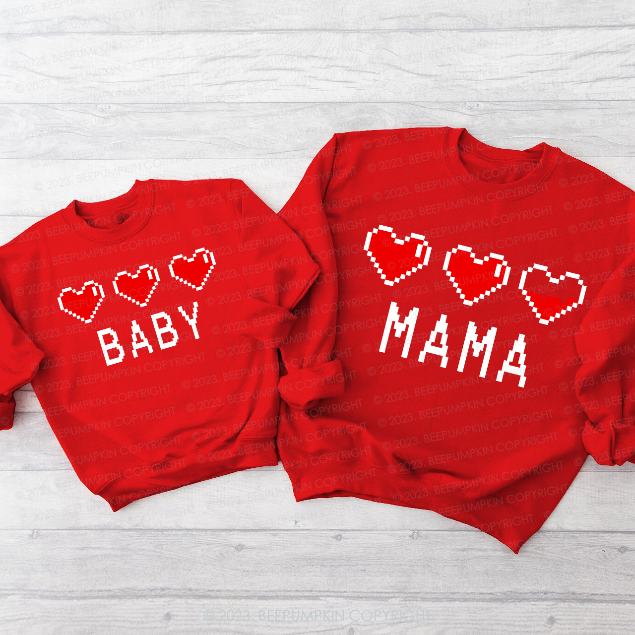 Personalized Pixel Heart Gift Valentine's Sweatshirts For Family