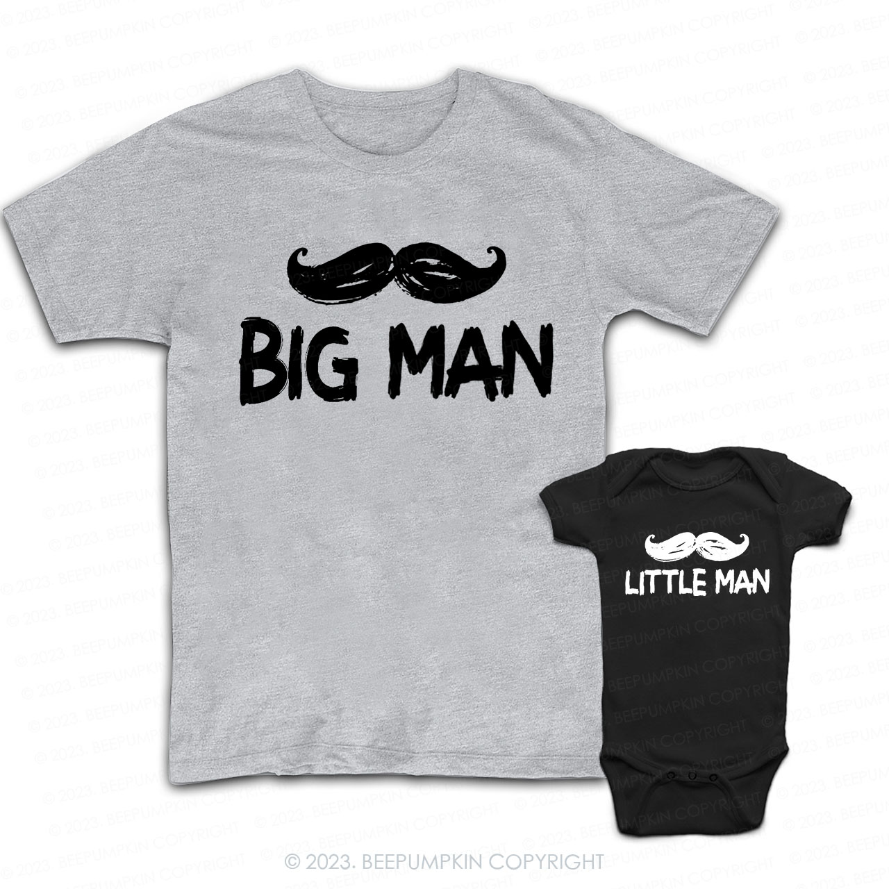 Mustache Big Man Little Man Matching Dad& Me Shirts
