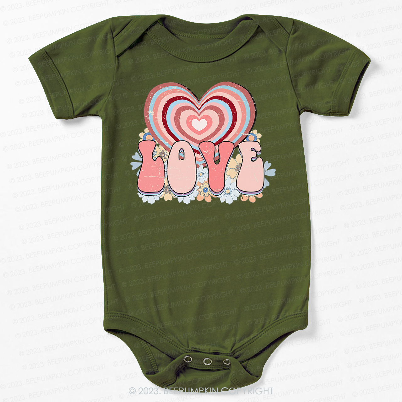 Retro Love Heart  Valentines Day  Bodysuit For Baby