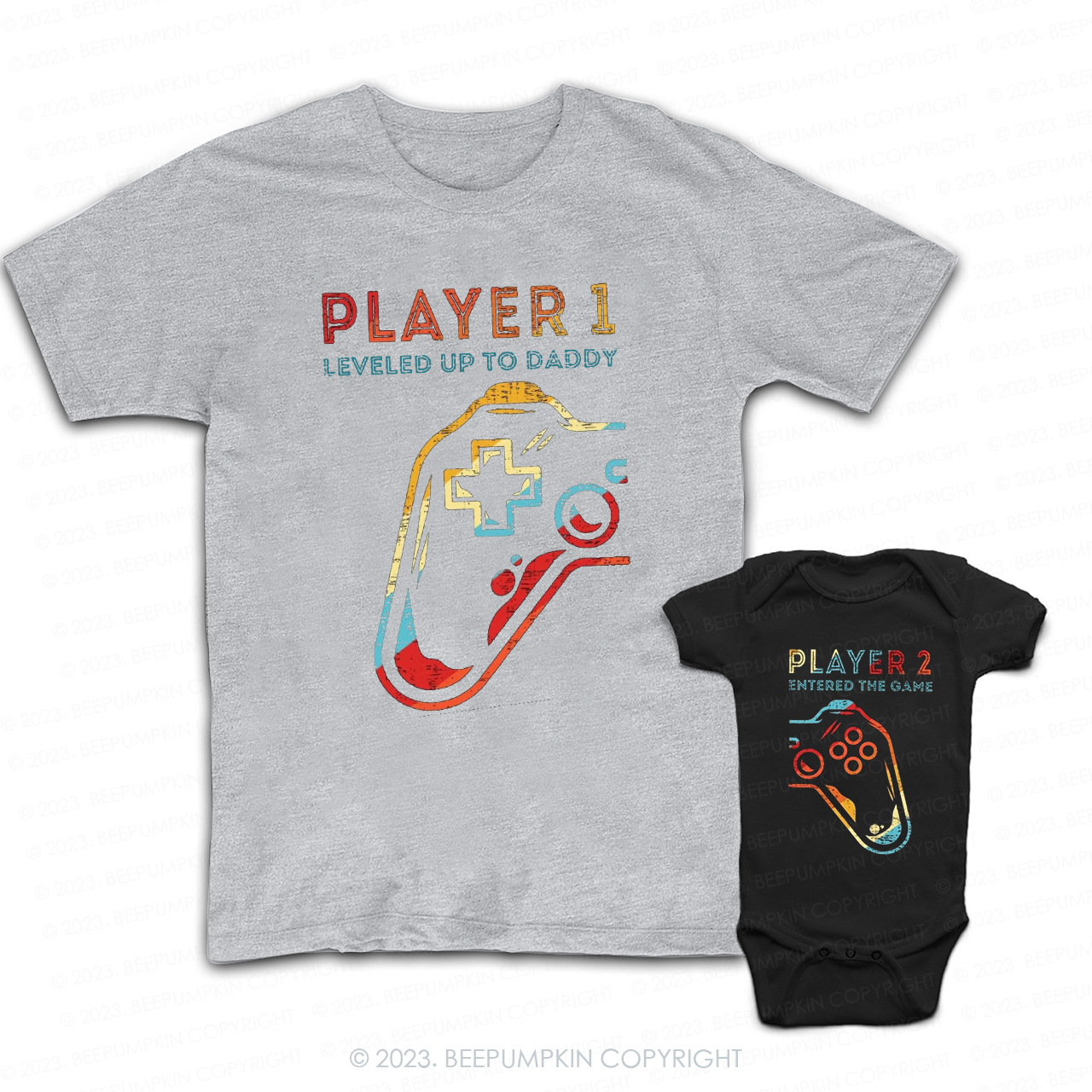 Level Up To New Daddy Player  Matching T-Shirts For Dad&Me