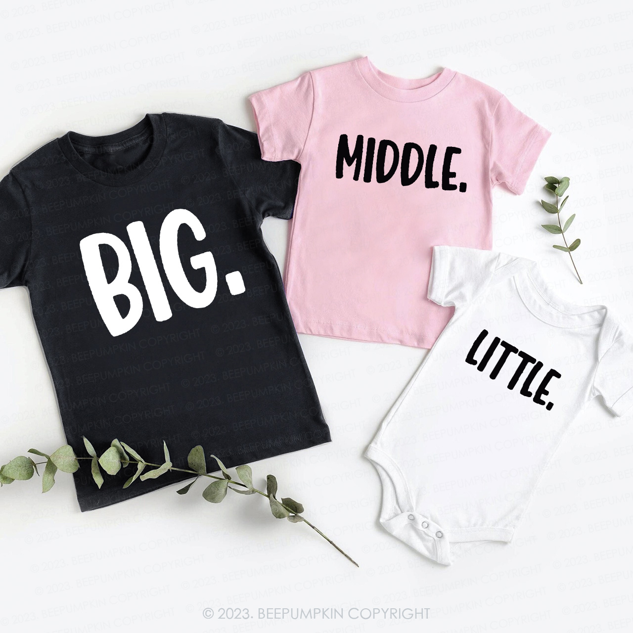 Big. Middle. Little. Matching Sibling T-Shirts