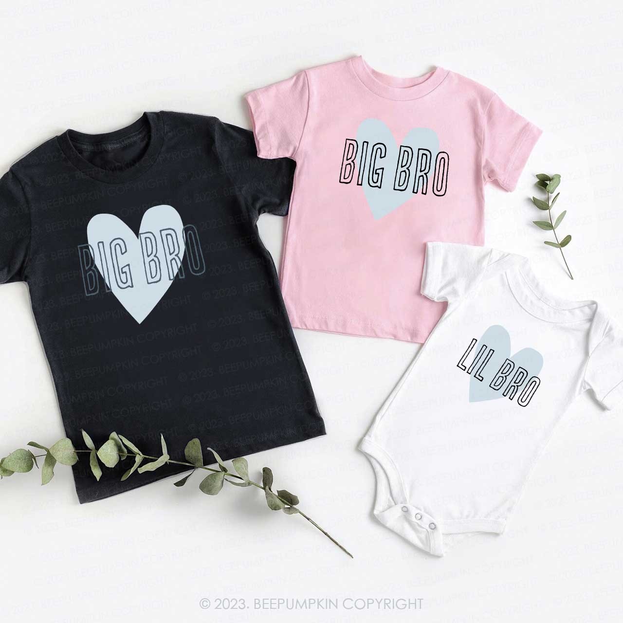 Big Lil Bro Blue Heart Matching Sibling T-Shirts