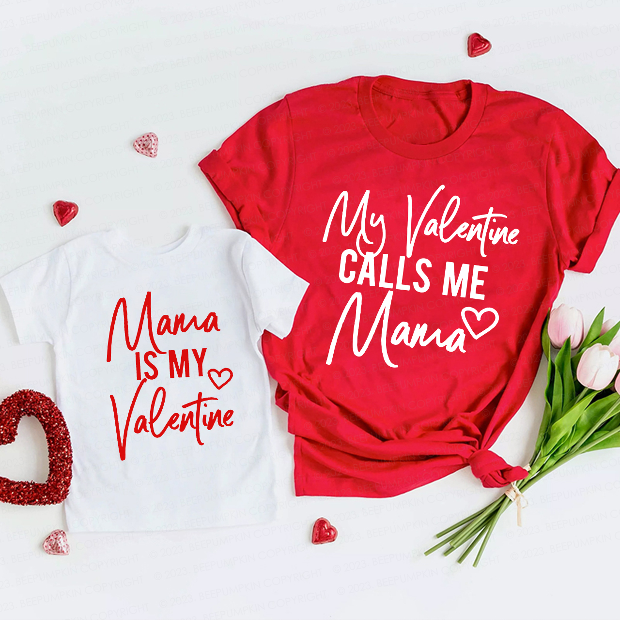 My Valentine Calls Me Mama Matching Mommy and Me Shirts
