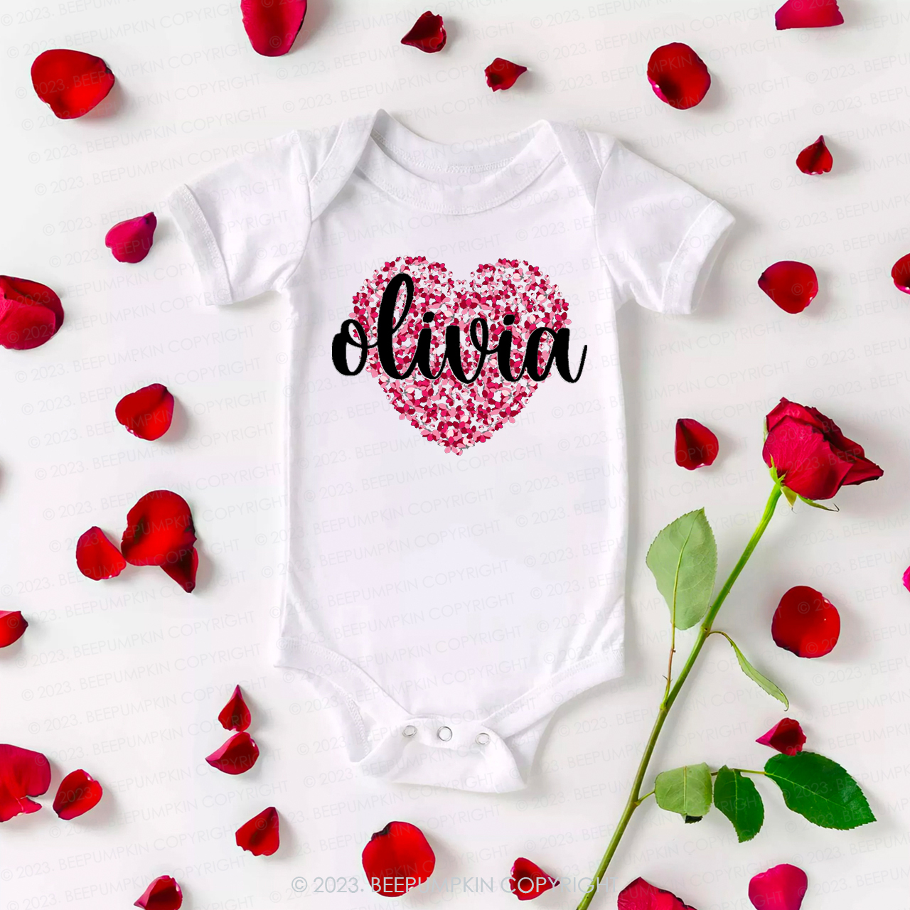 Personalized Floral Valentines Day Bodysuit For Baby
