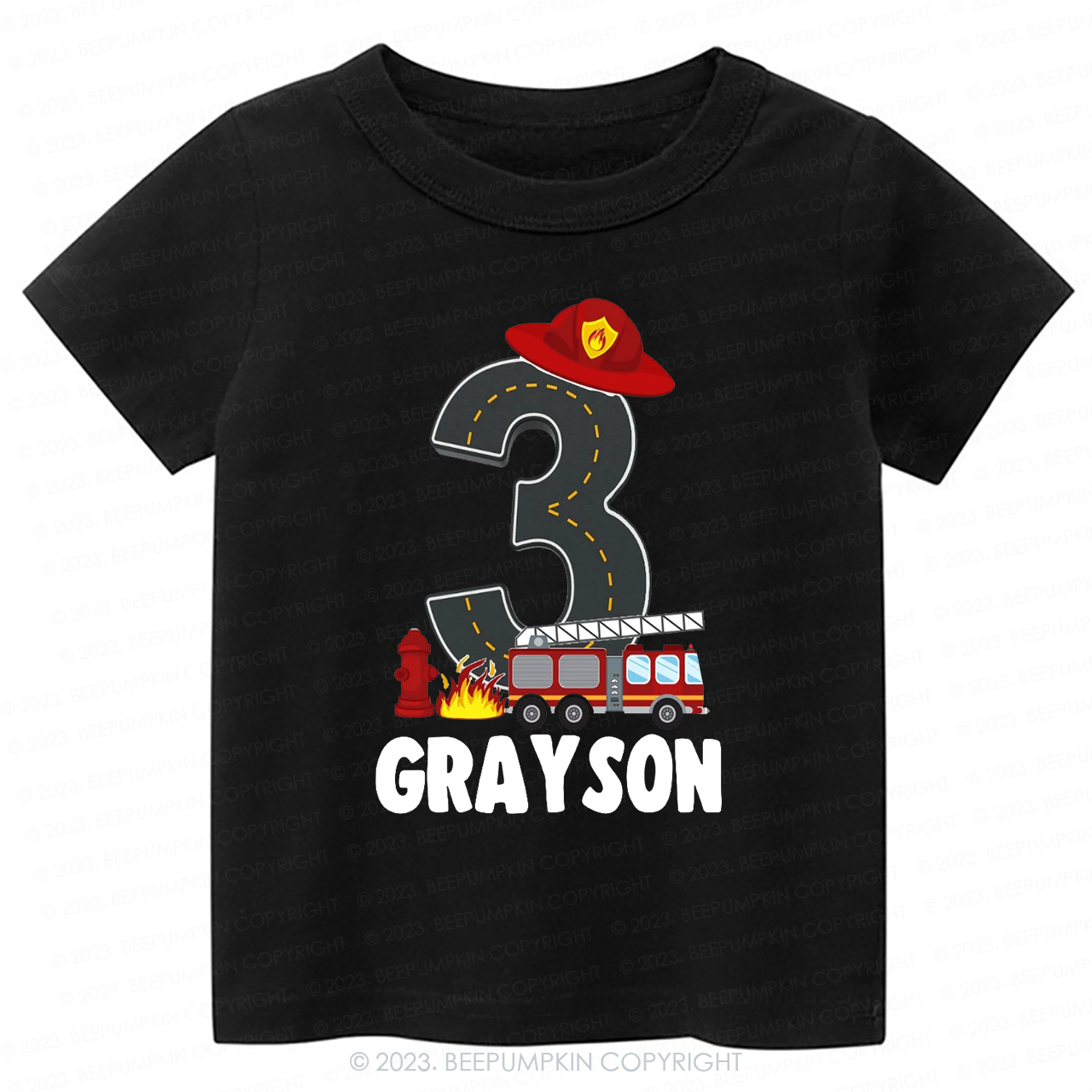 Personalized Sound the Alarm Boy's Fire Truck Birthday Kids Tees