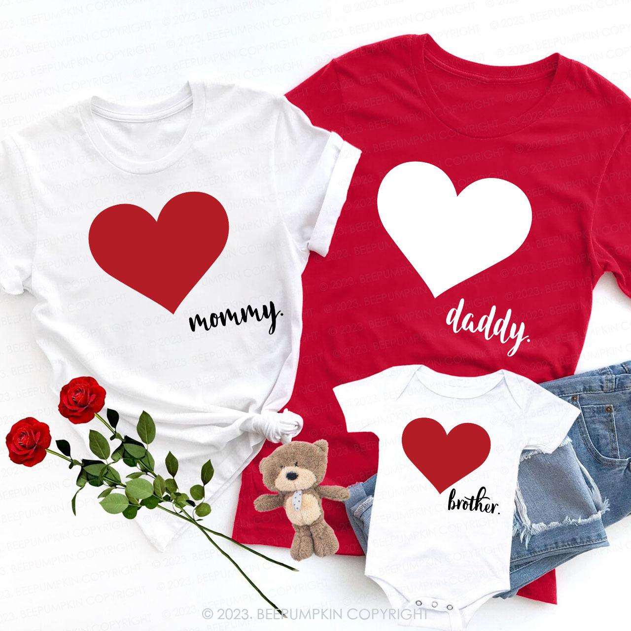 Dad Mama And Me Red Hearts Matching Valentine��s Shirts