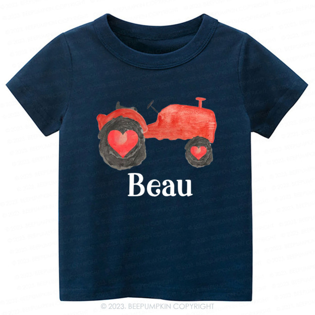 Personalized Name Tractor Valentines Day Kids Tees
