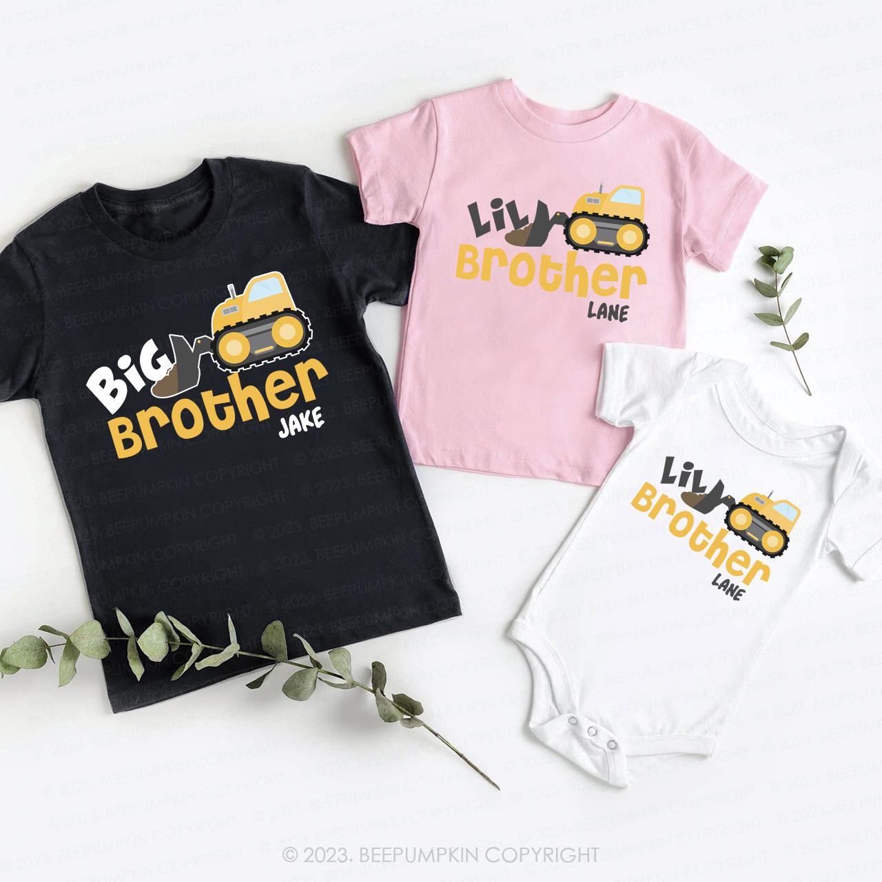 Construction Truck Matching Big Brother Little Brother Shirts
