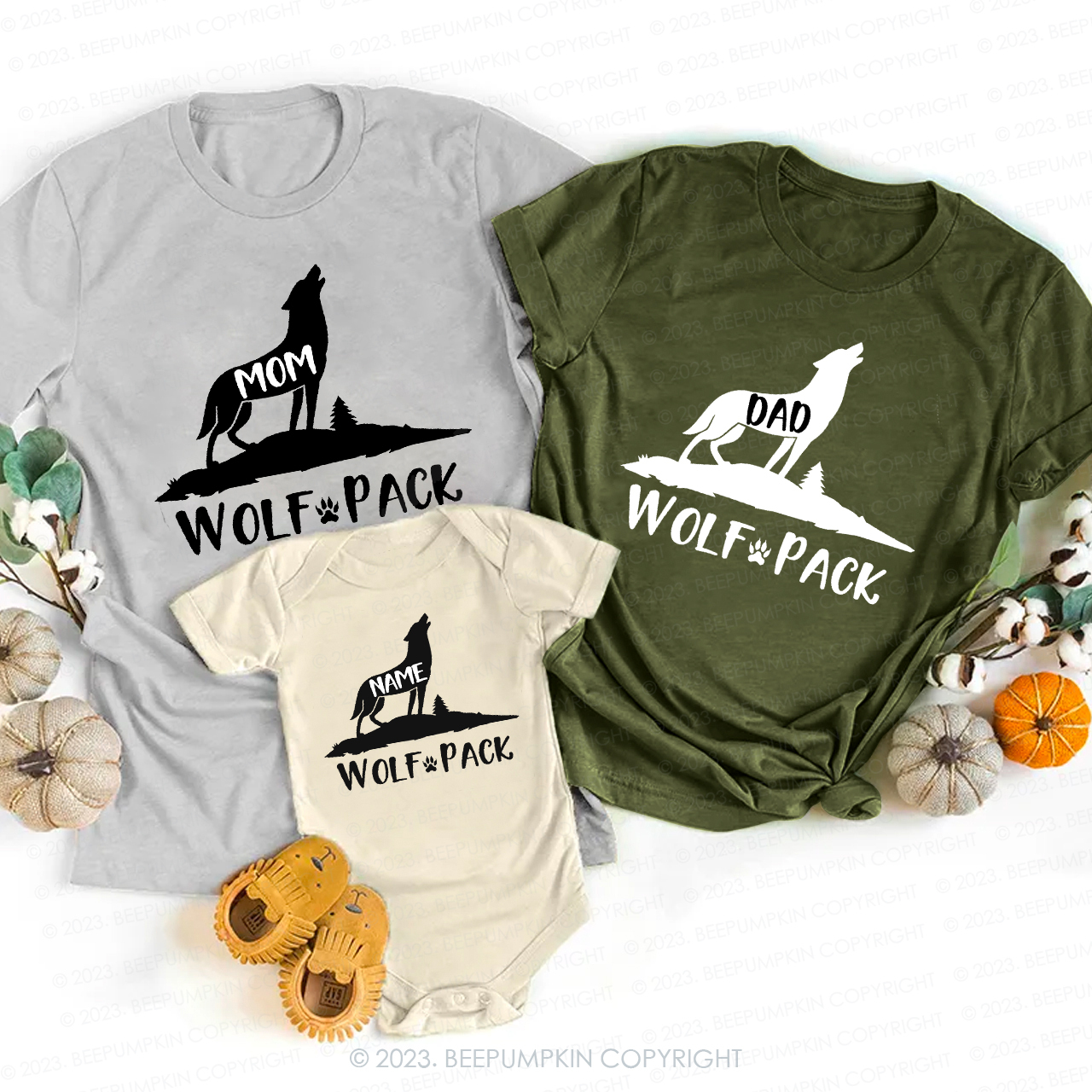 Personalized Wolf Pack Family Matching Shirts