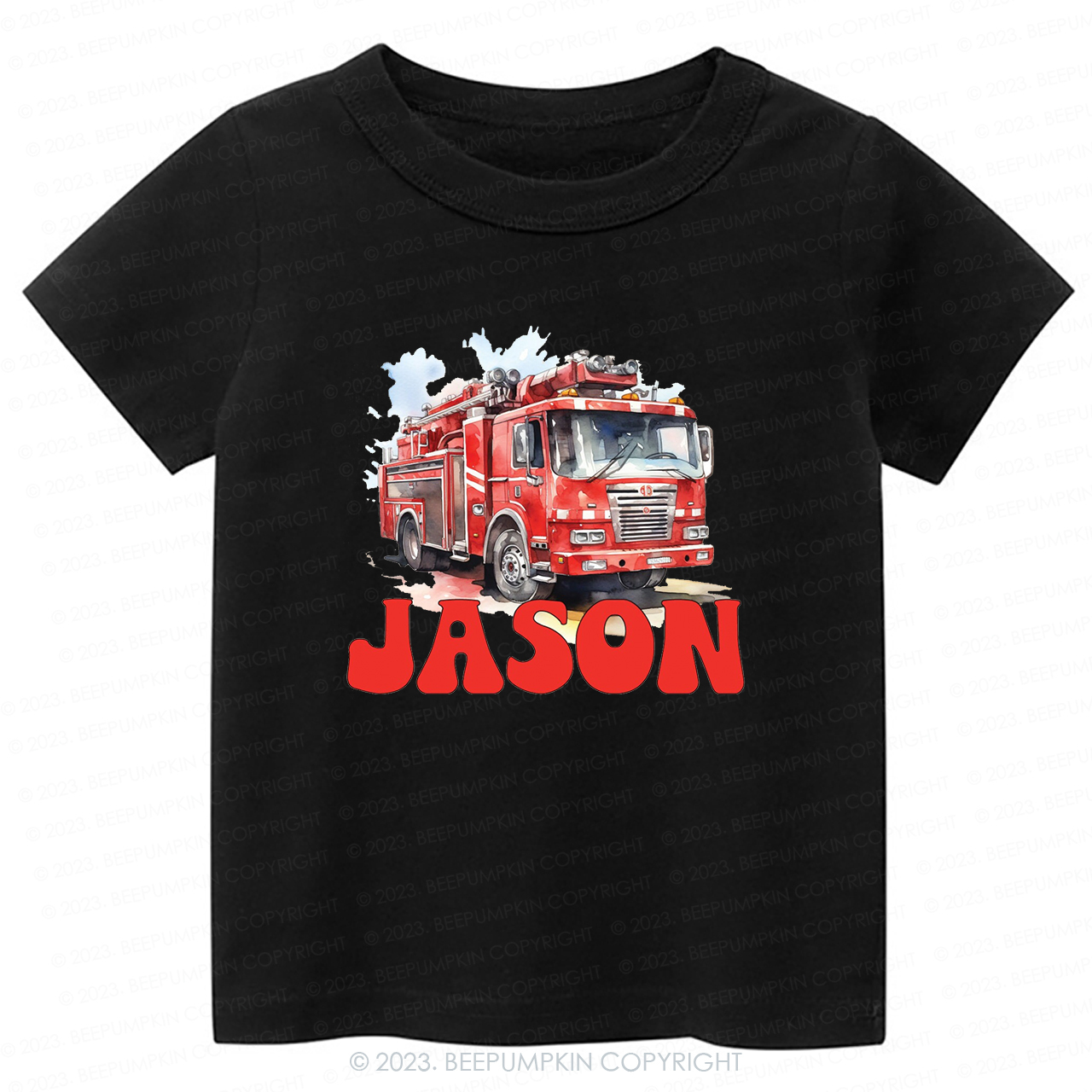 Personalized Name Firetruck-Toddler Tees