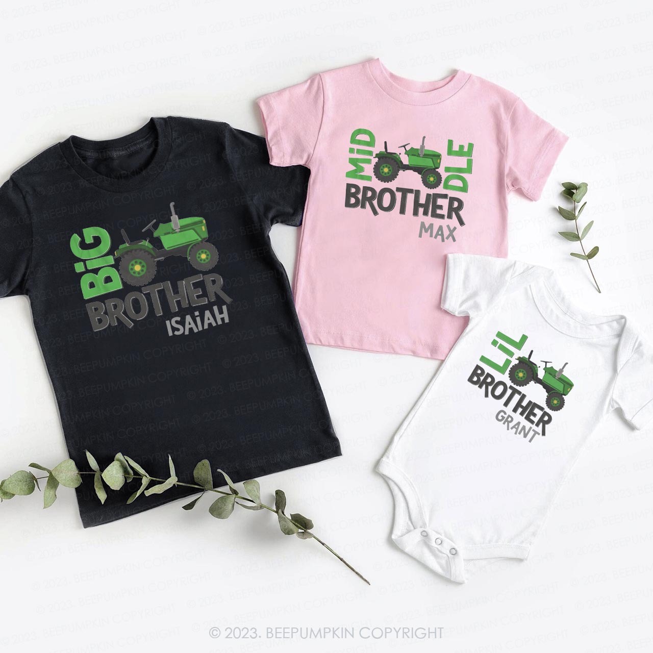 Tractor Big Middle Lil Brother Matching Sibling Shirts