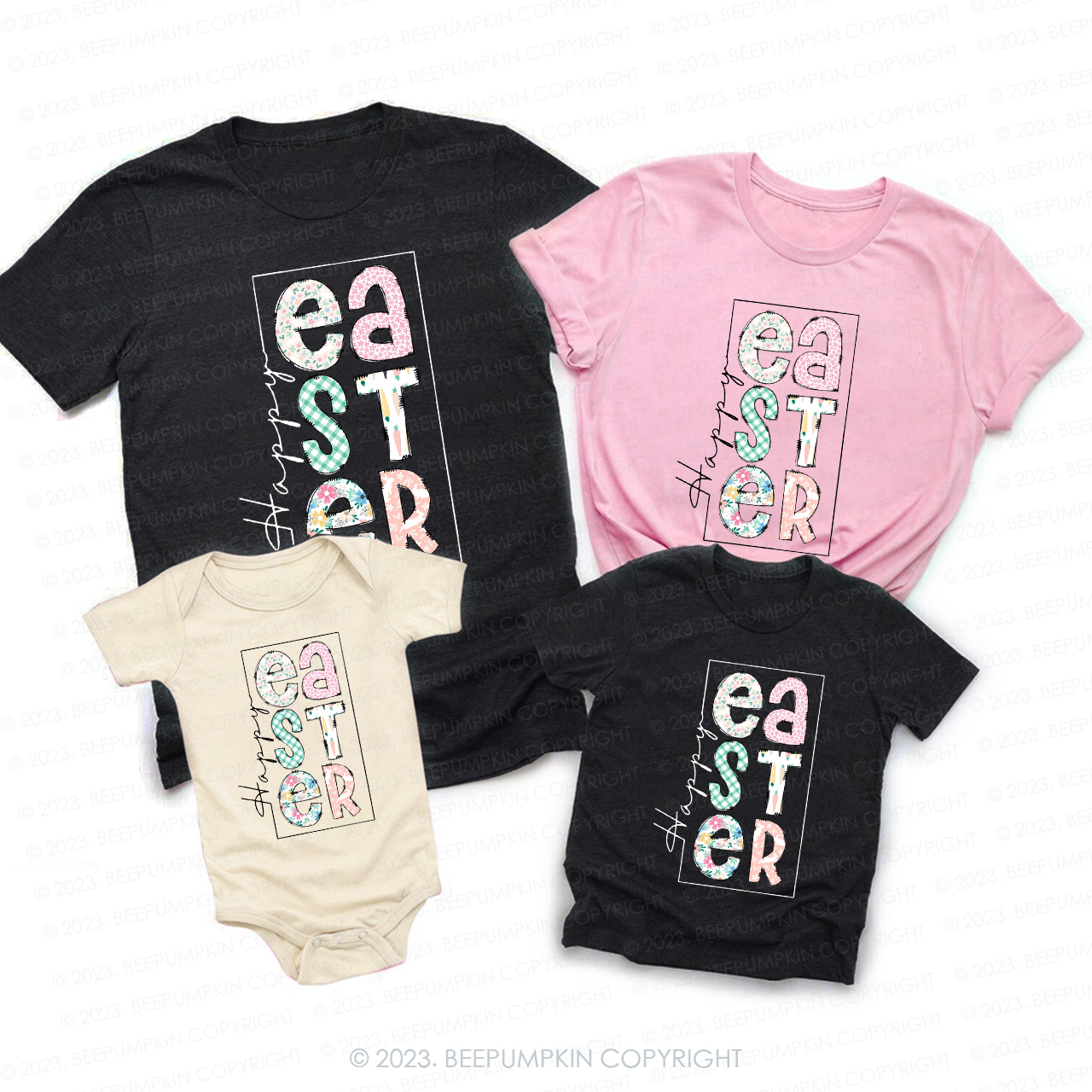 Happy Easter Pattern Font Matching Shirts