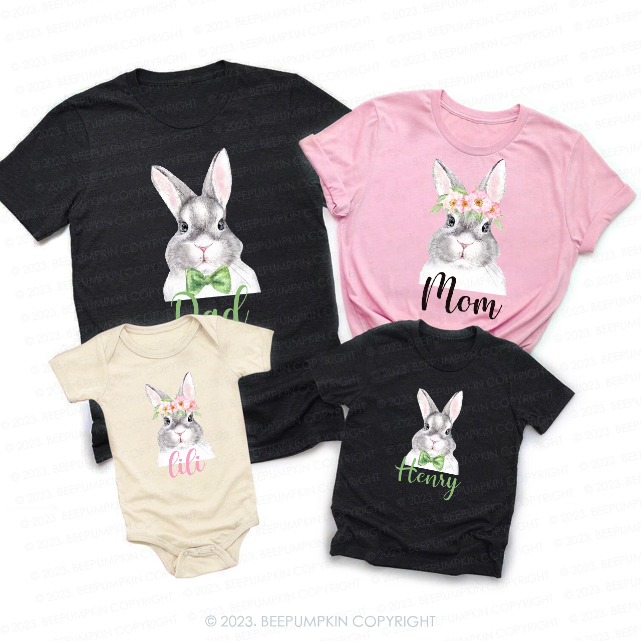 Personalized Easter Wreath Tie Bunny Photo Matching Shirts