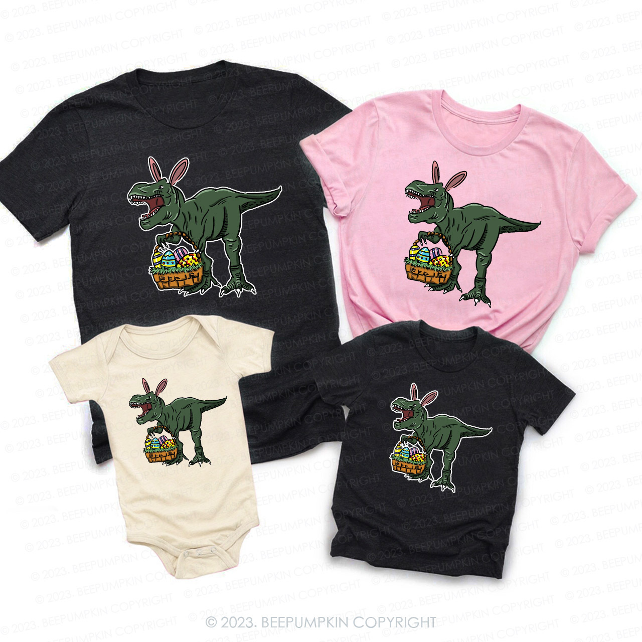 Dinosaur In Bunny Ears Matching Group Easter Shirts